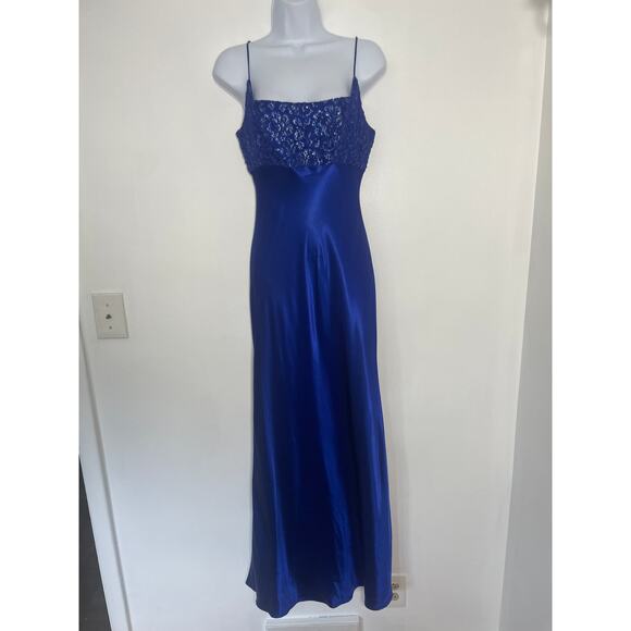 Vintage 90s Lace Silk Blue Maxi Dress | SMALL - Picture 3 of 8